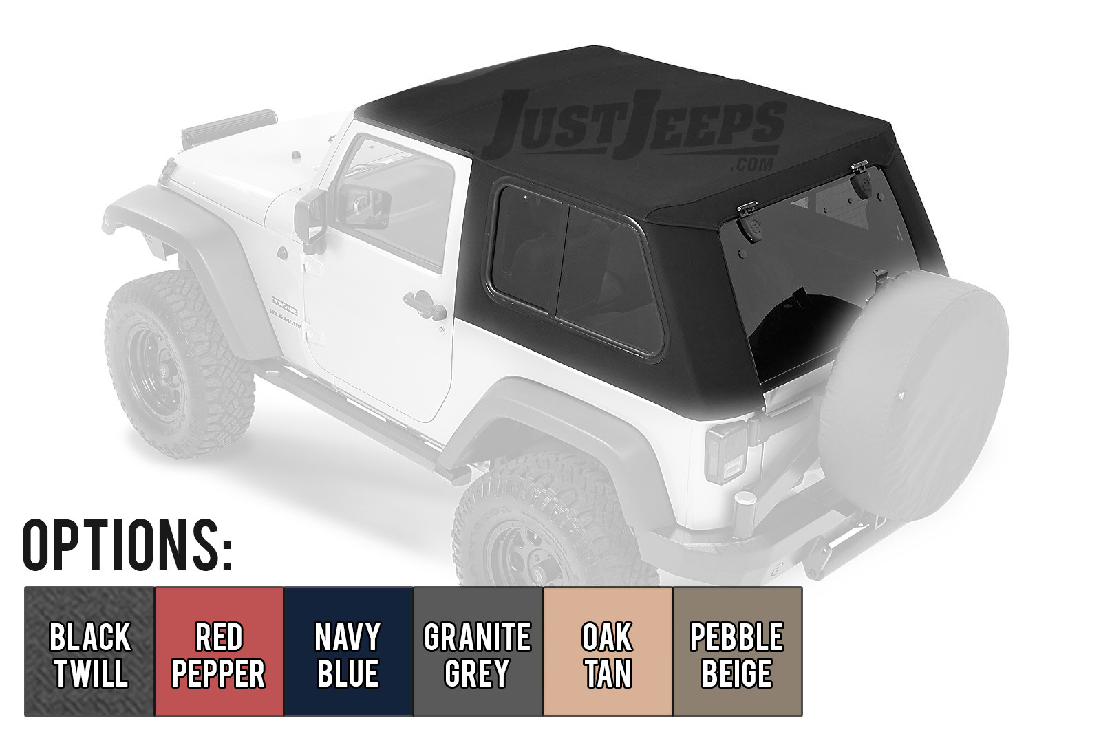 Just Jeeps Bestop Trektop Pro Hybrid Soft Top With Tinted Removable Glass Windows For 2007 18 Jeep Wrangler Jk 2 Door Models 54862 Soft Tops Complete Kits Shop By Part