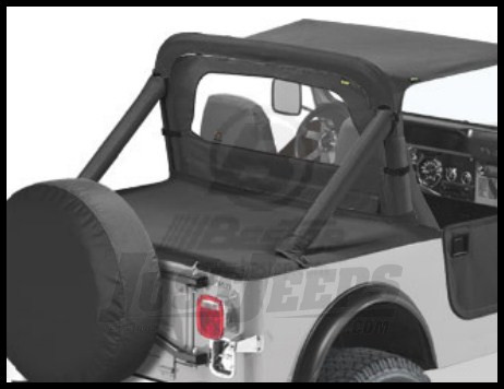 Just Jeeps Bestop Duster Deck Cover In Black Denim For 1987 91 Wrangler Yj With Factory Soft Top Bows Folded Down 90002 15 Duster Tonneau Covers Shop By Part Jeep Parts Store In Toronto Canada