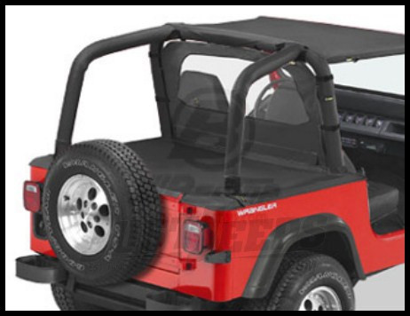 Just Jeeps Bestop Duster Deck Cover In Black Denim For 1992 95 Wrangler Yj With Factory Soft Top Bows Folded Down 90018 15 Duster Tonneau Covers Shop By Part Jeep Parts Store In Toronto Canada