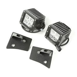 Rugged Ridge Windshield LED Light Kit Textured Black With Mounting Brackets & Two 3" Square LED Lights For 2007-18 Jeep Wrangler JK 2 Door & Unlimited 4 Door Models 11027.16