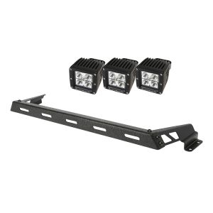 Rugged Ridge Hood Mount Light Bar Kit In Textured Black With 3 Square LED Lights For 2007-18 Jeep Wrangler JK 2 Door & Unlimited 4 Door Models 11232.11