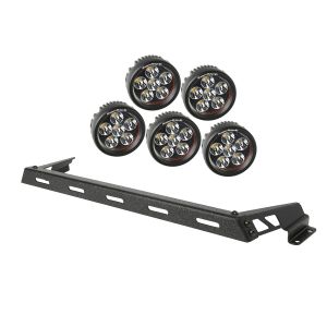 Rugged Ridge Hood Mount Light Bar Kit In Textured Black With 5 Round LED Lights For 2007-15 Jeep Wrangler & Wrangler Unlimited JK 11232.14