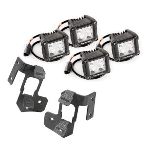 Rugged Ridge Dual A-Pillar Textured Black Light Mount Kit With 4 3" Square Dual Beam LED Lights For 2007-18 Jeep Wrangler JK 2 Door & Unlimited 4 Door Models 11232.19