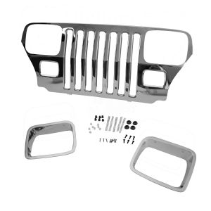 Omix-ADA Grill Overlay Chrome MOPAR For 1987-95 Jeep Wrangler YJ 12033.06