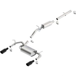 Borla T-304 Stainless Steel Cat-Back Split Rear Exhaust with Black Chrome Tips for 12-18 Jeep Wrangler JK 2 Door with 3.6L Pentastar V6 Engine 140460BC