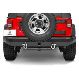 BESTOP HighRock 4X4 Rear Bumper With 2" Receiver Hitch/D-Ring Mount & Departure Roller Mount In Matte/Textured Black For 2007-18 Jeep Wrangler JK 2 Door & Unlimited 4 Door Models 4491101