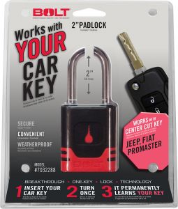 BOLT Ignition Key-alike Padlock For 2018+ Jeep Gladiator JT & Wrangler JL 2 Door & Unlimited 4 Door Models