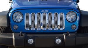 Black Horse Offroad 1-Pc Chrome ABS Plastic Mesh Grille for 07-18 Jeep Wrangler JK & Unlimited JK BH-ABS443